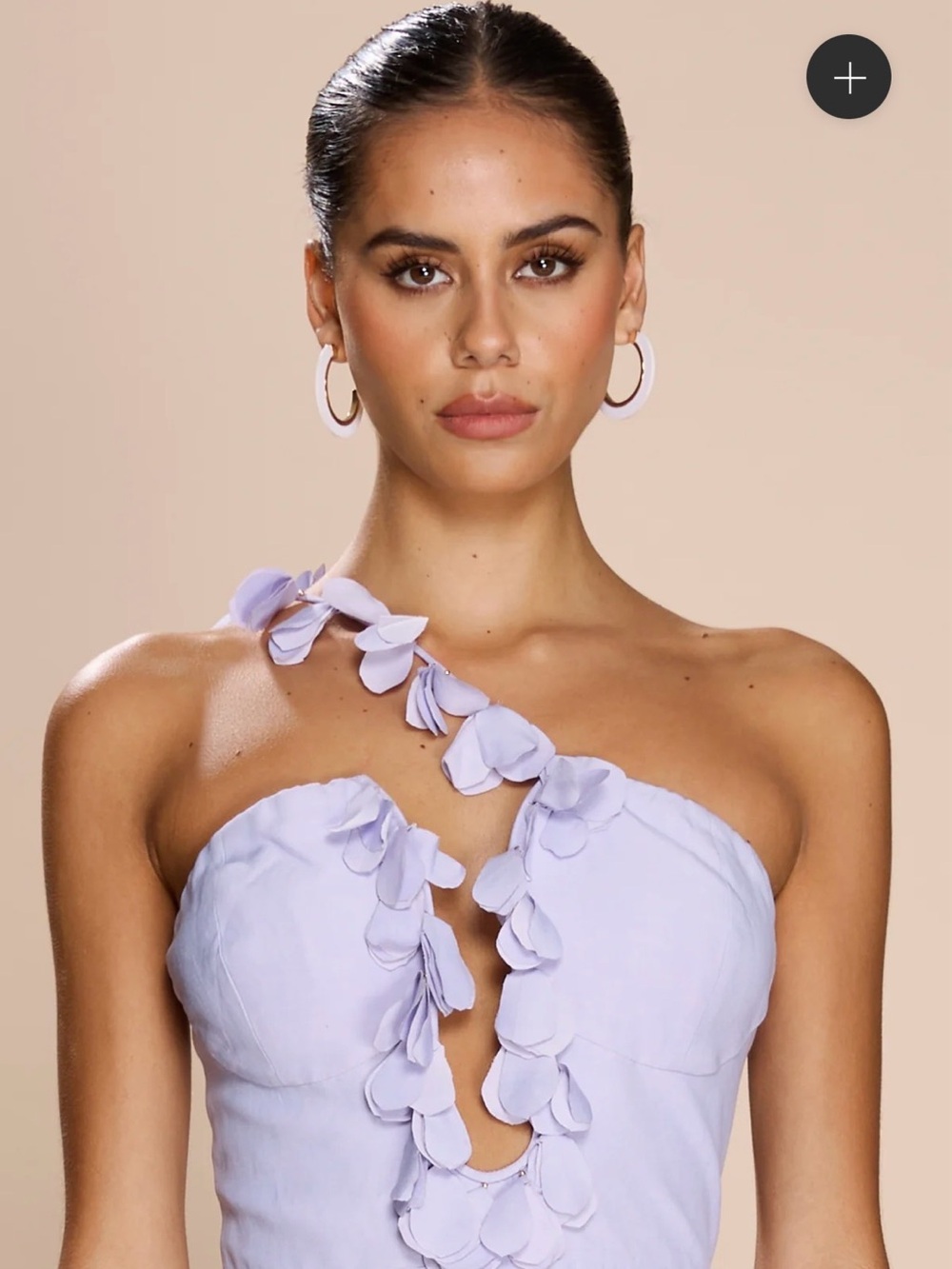 Sonya Moda for Anthropologie One-Shoulder Lilac Petal-Trim maxi Dress